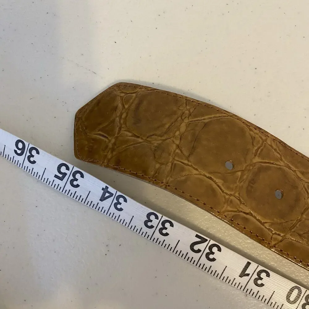 Vintage Crock Embossed Beige Faux Leather Belt Women's Size 6/35” Western Preppy